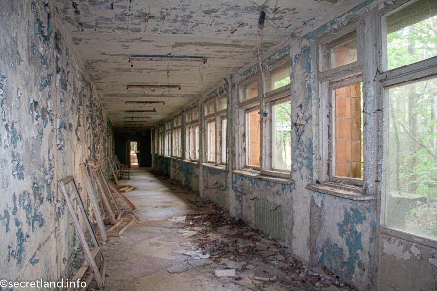 abandoned school corridor