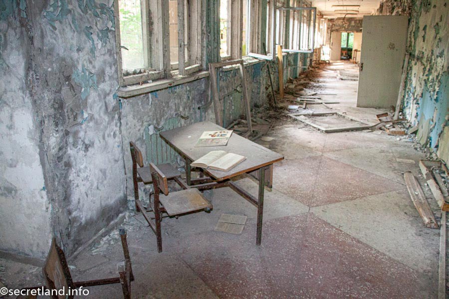 abandoned school corridor
